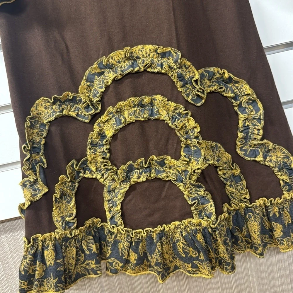 Lillilovebird‎ Brown and yellow ruffle dress long sleeve size girls 8